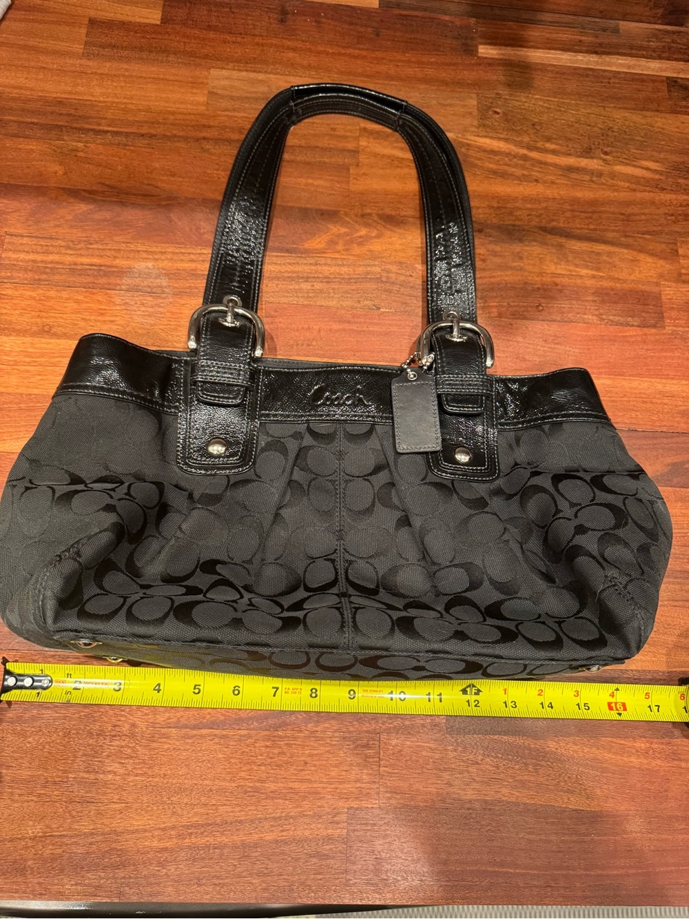 Coach Black Signature Canvas Shoulder Bag with Leather Trim - Picture 5 of 6